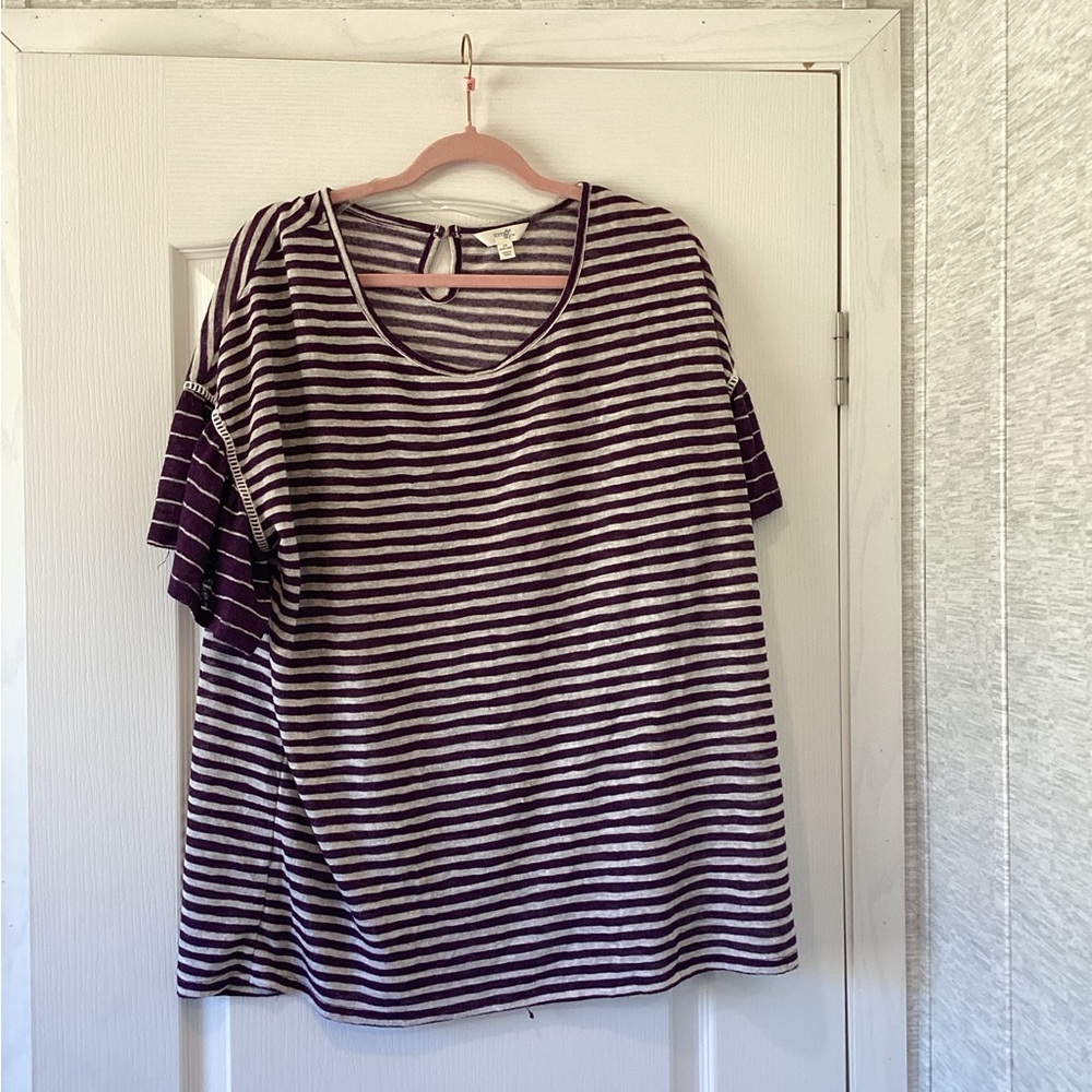 Terra & Sky Purple and Cream Striped Short Sleeve Top